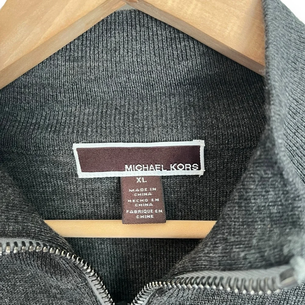 Michael Kors Men’s Charcoal Grey Heathered Wool Blend 1/2 Zip Sweater XL - Picture 5 of 6